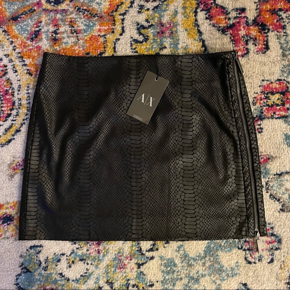 A|X Black Leather Snakeskin Mini Skirt NWT